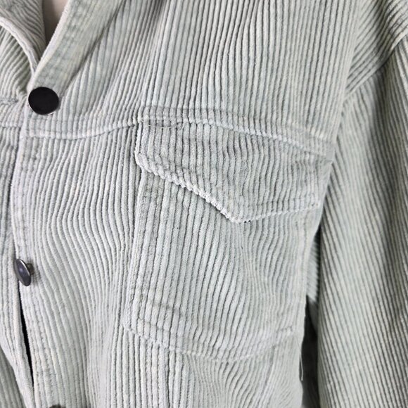 POL Size Large Light Green Corduroy Shacket Button Front Distressed Front Hem - Picture 3 of 15